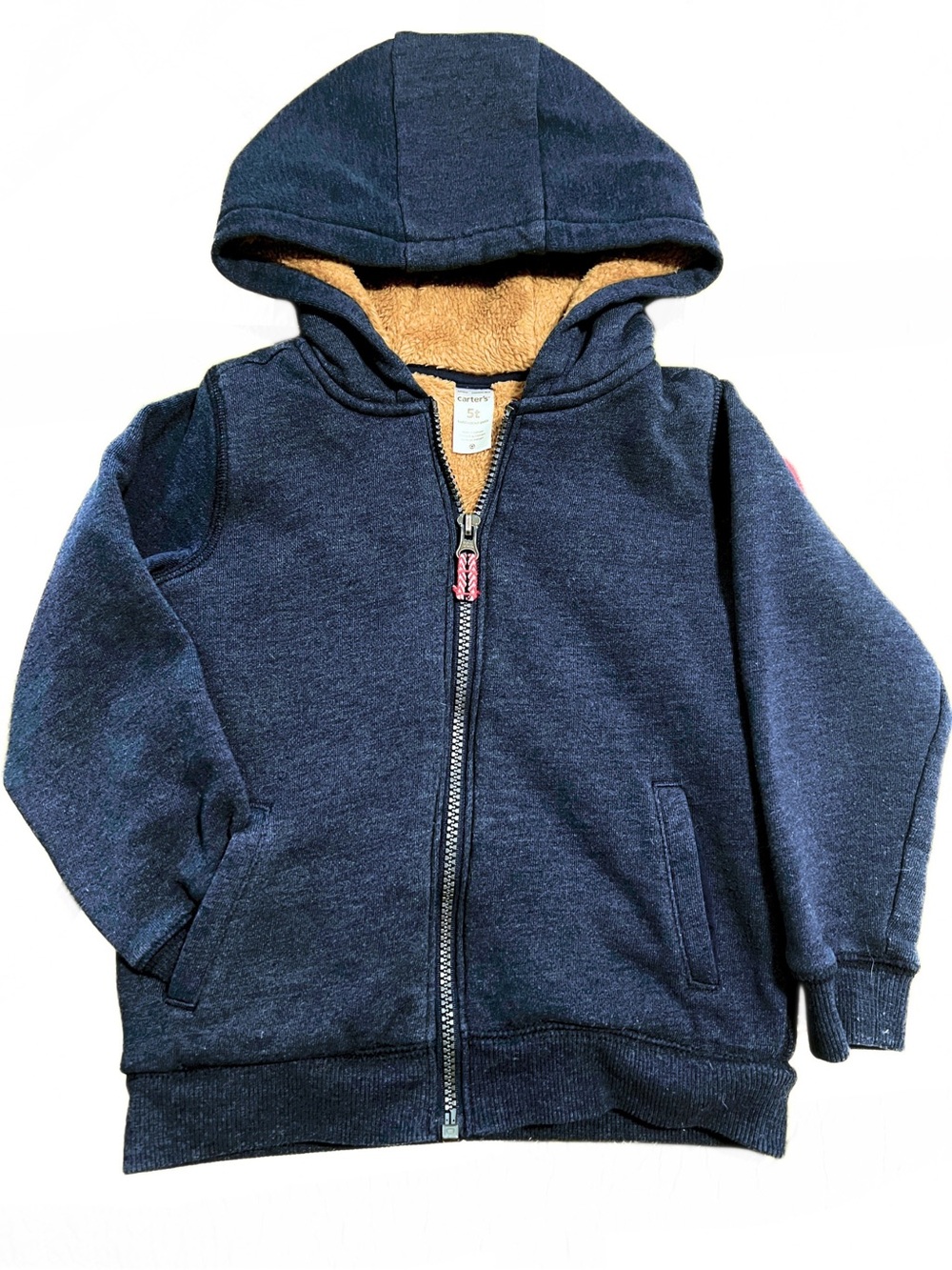 Carter's Dark Blue Zip-Up Hoodie with Tan Fleece Lining